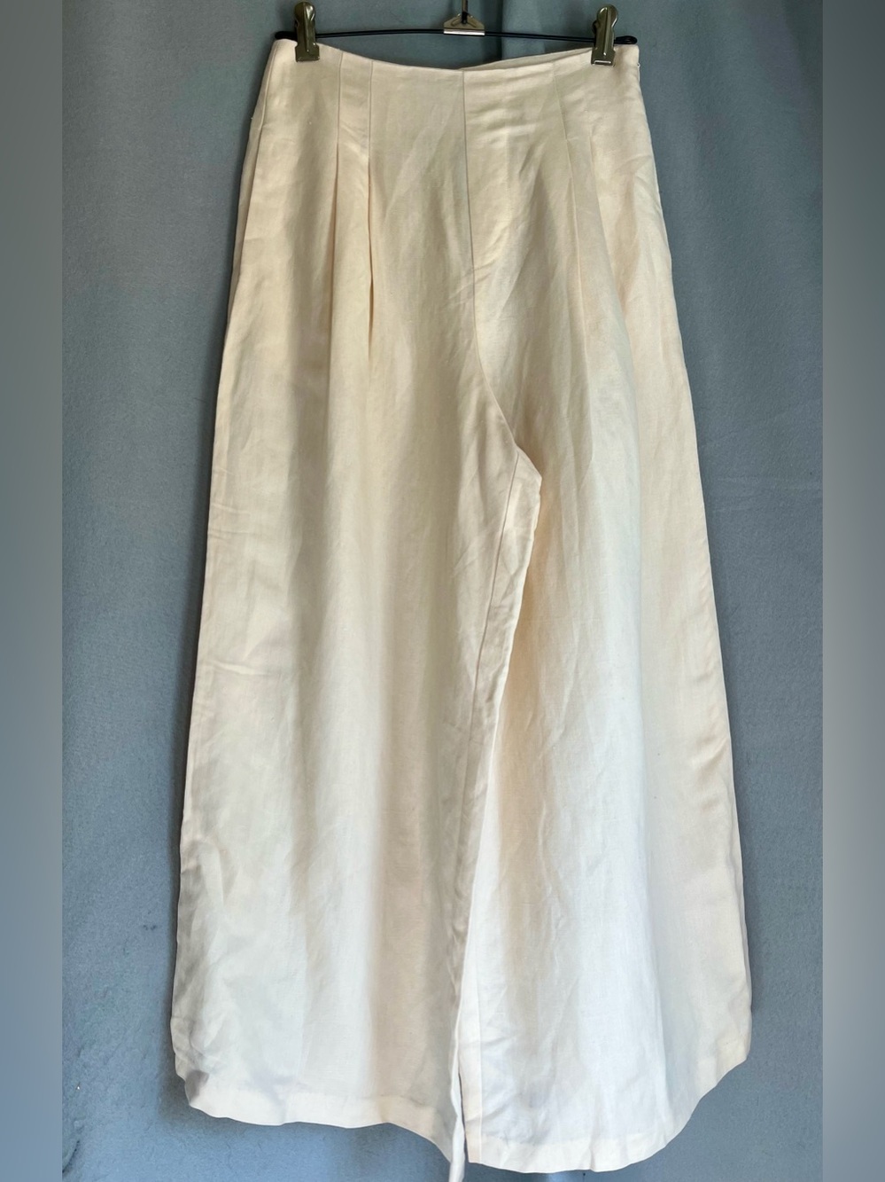 Hunter Bell Women's Cream Linen Wide Leg Pleated High Rise Pocket Pants XS
